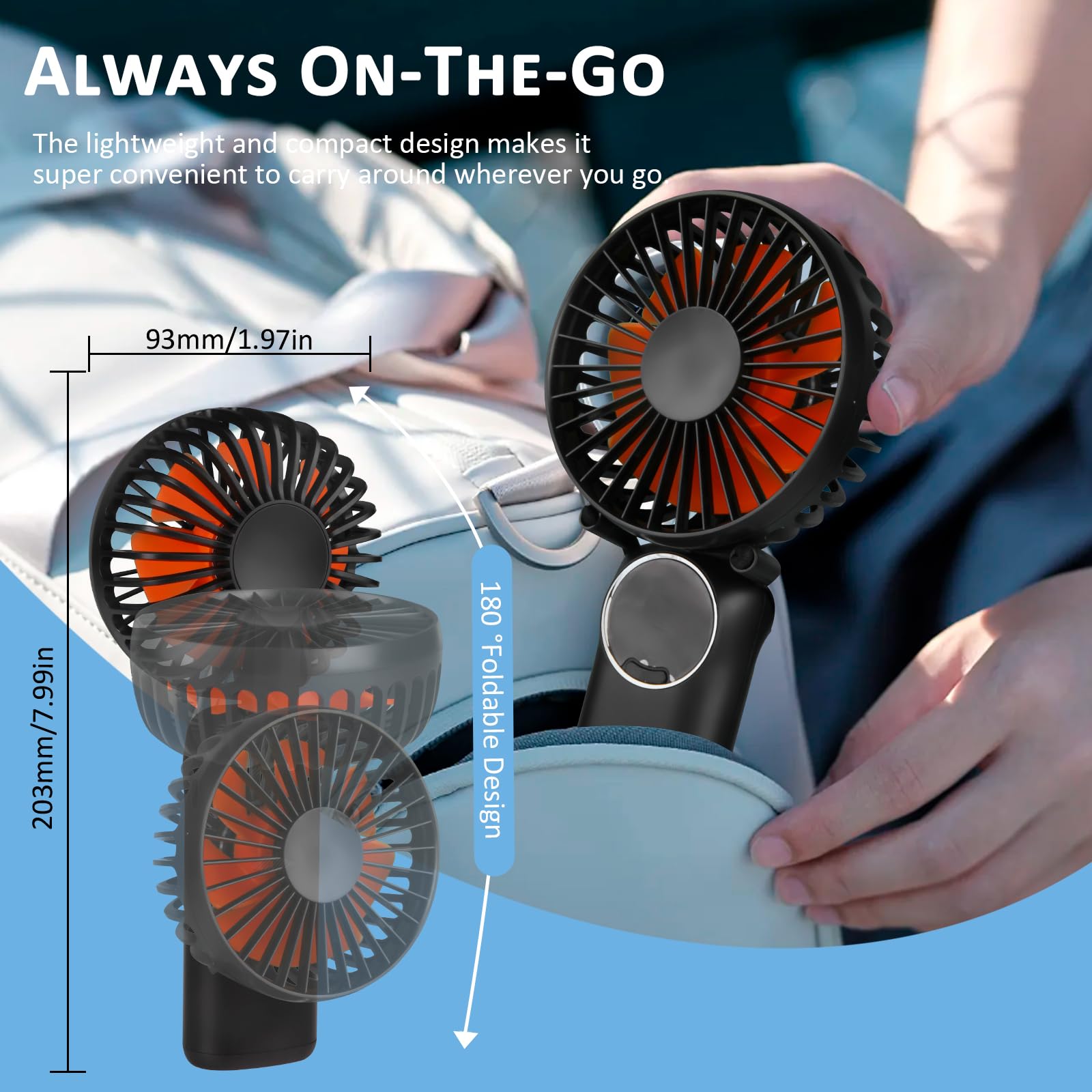 iYInJuan Mini Ventilateur Portable USB avec 5 Vitesses Réglables, Multifonctionnel, Batterie Rechargeable et Écran LED, Ventilateur à Main Ventilateur de Poche pour Maison Voyage Bureau, Blanc