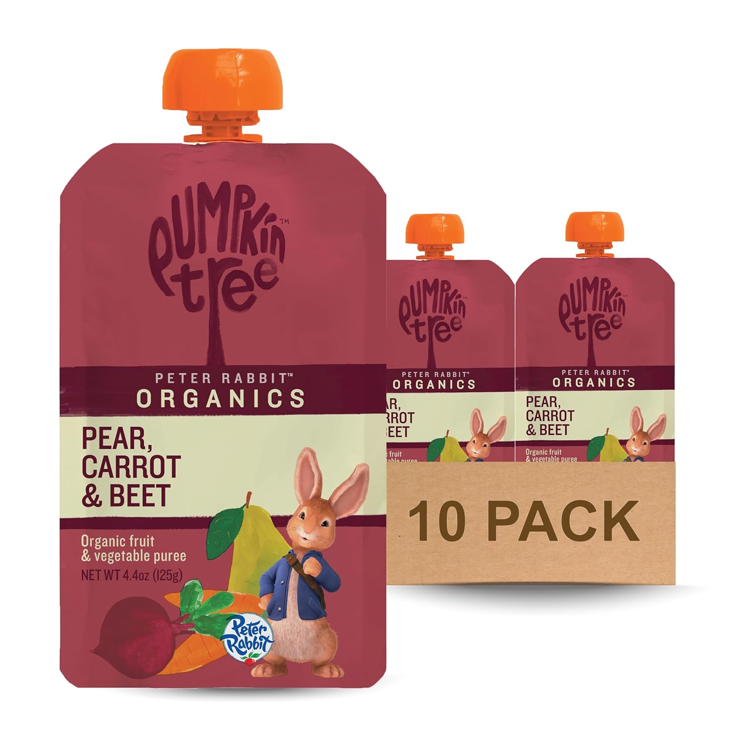 Peter Rabbit Organics Pear, Carrot & Beet Baby Food Pouches - USDA Organic, Non-GMO, 4.4oz Pack of 10
