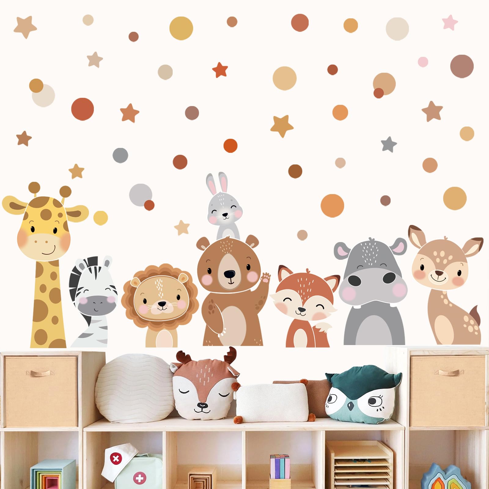 Adesivi Murali Animali Foresta Safari Giraffa Orso Pois Sticker da Muro per Camerette Bambini