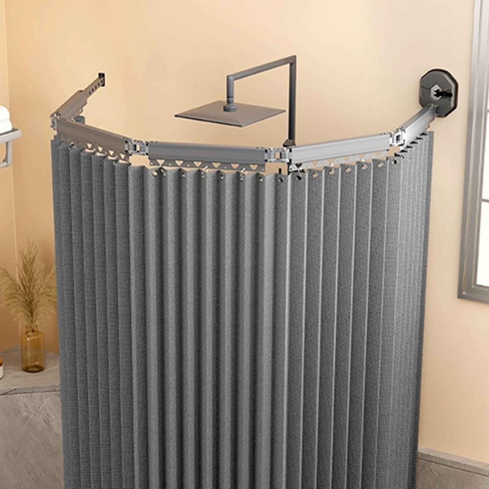 Tringle Douche Angle avec Rideau Salle de Bain Gris pour Hôtel et Maison