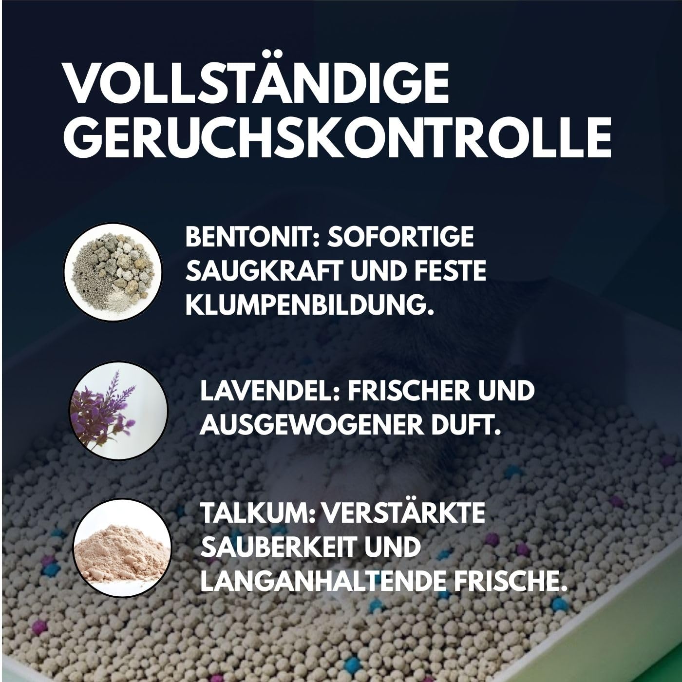 MOLY X3 Bentonit-Katzenstreu mit Aktivkohle, 8,4 kg, 11,1 l, hohe Absorption, Bindemittel mit Lavendel- und Talkum-Duft, vollständige Geruchskontrolle, staubfrei, hygienisches Premiummineralbett