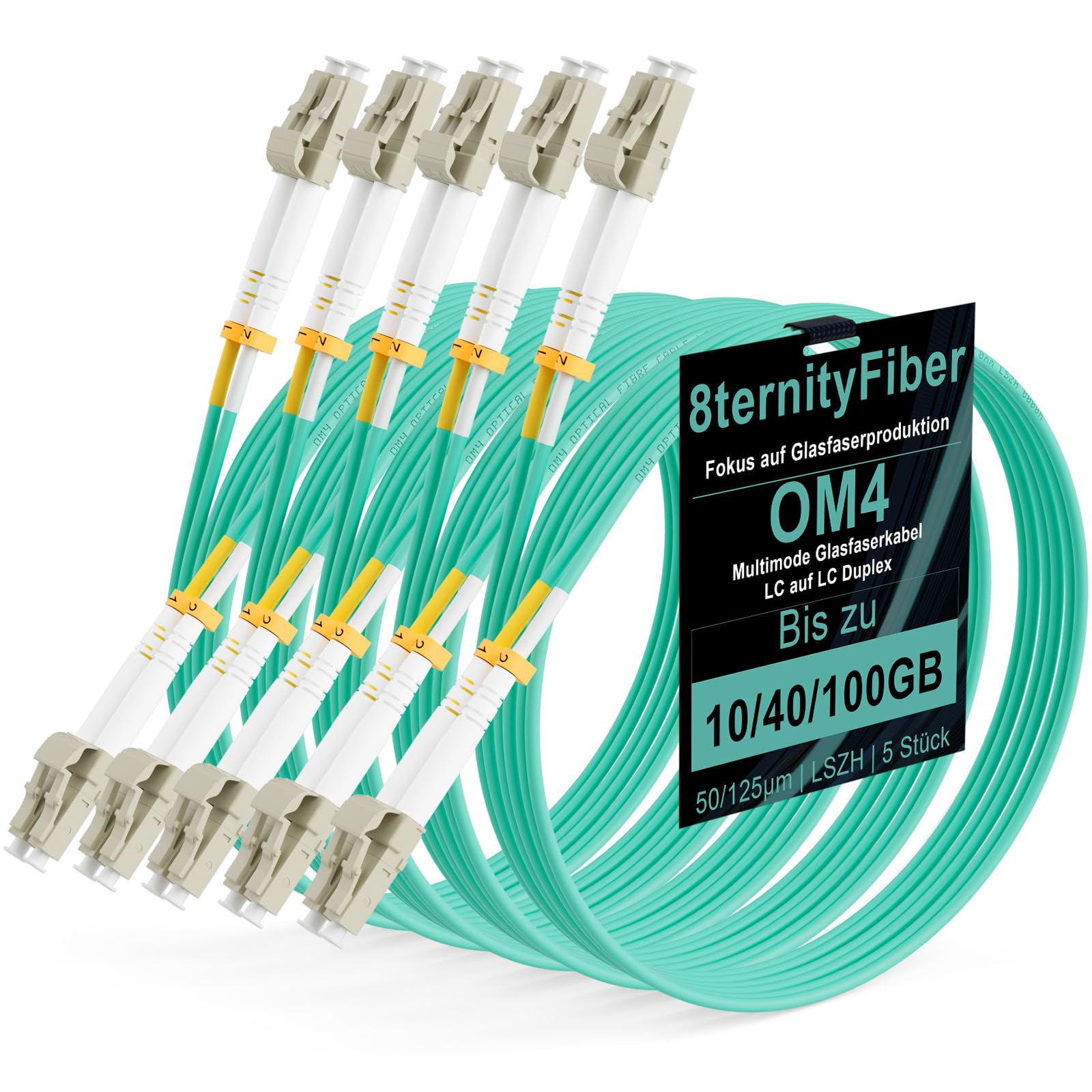 OM4 Patchkabel LC auf LC Duplex 2 m, 5 Stück