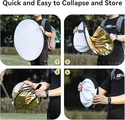 Miniatura 6 de SmallRig Reflector de fotografía de 32 pulgadas (31.5in), reflector de luz circular plegable 5 en 1, translúcido, plateado, dorado, blanco y negro,