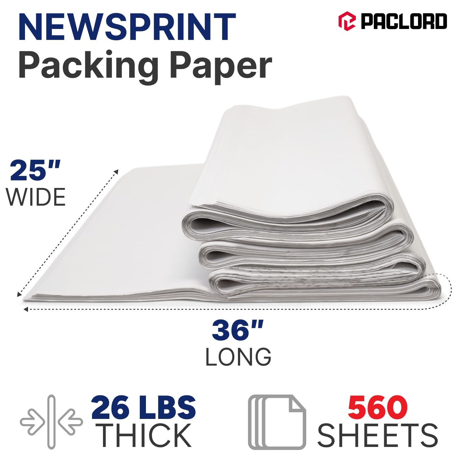 Newsprint Packing Paper Sheets, 36" x 25", Eco-Friendly, Non-Toxic, American Quality Safe, 560 Sheets - Made in USA Newsprint Paper, Unwaxed, Uncoated - Bulk Pack
