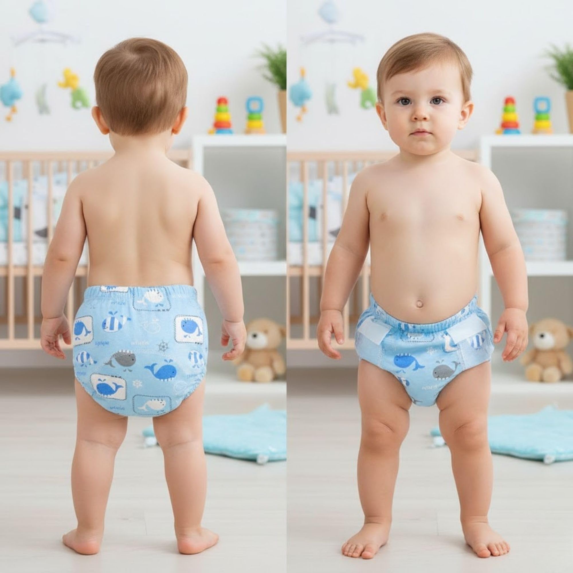 BEMBIKA Potty Training Pant for Babies Cotton Reusable Leakproof Padded Underwear for Kids Ideal for Diaper-Free Time & Mess-Free Potty Training - (Blue Whale - 12M to 18M-M)