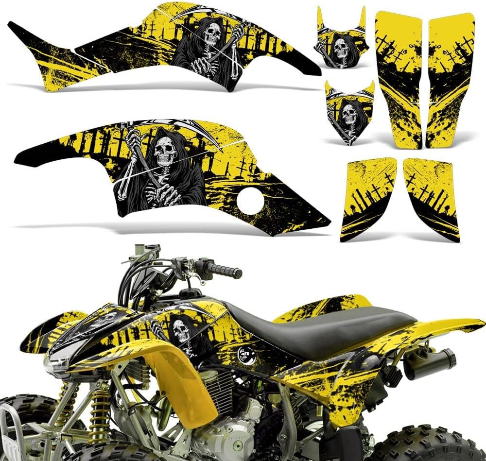 ATV Graphics Kit: Quad Stickers for Honda TRX 400EX (1999-2007), Featuring Reaper V2 Design in Yellow, Transform Your Ride with Cool ATV Stickers!
