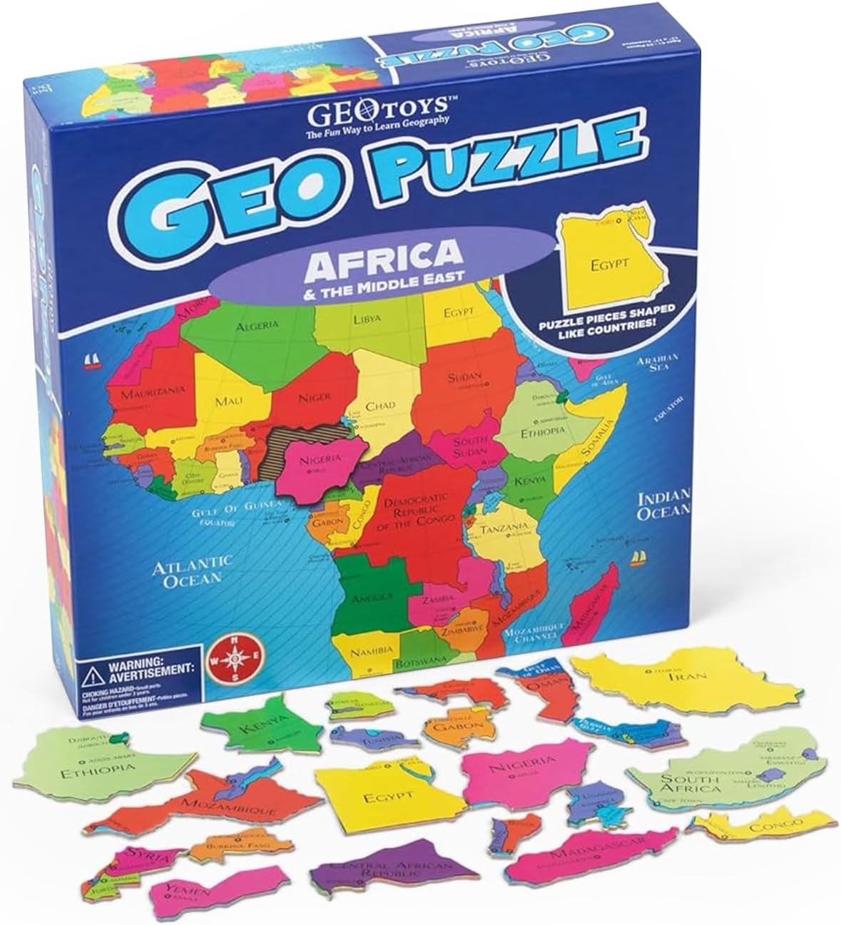 GeoToys GeoPuzzle, Africa and Middle East Jigsaw Puzzles, 65 Pc Map Puzzle, Geography Game, Educational Games & Kids Learning Activities, Puzzle Gifts for Children Ages 6-9, Fun Learning Toys for Kids
