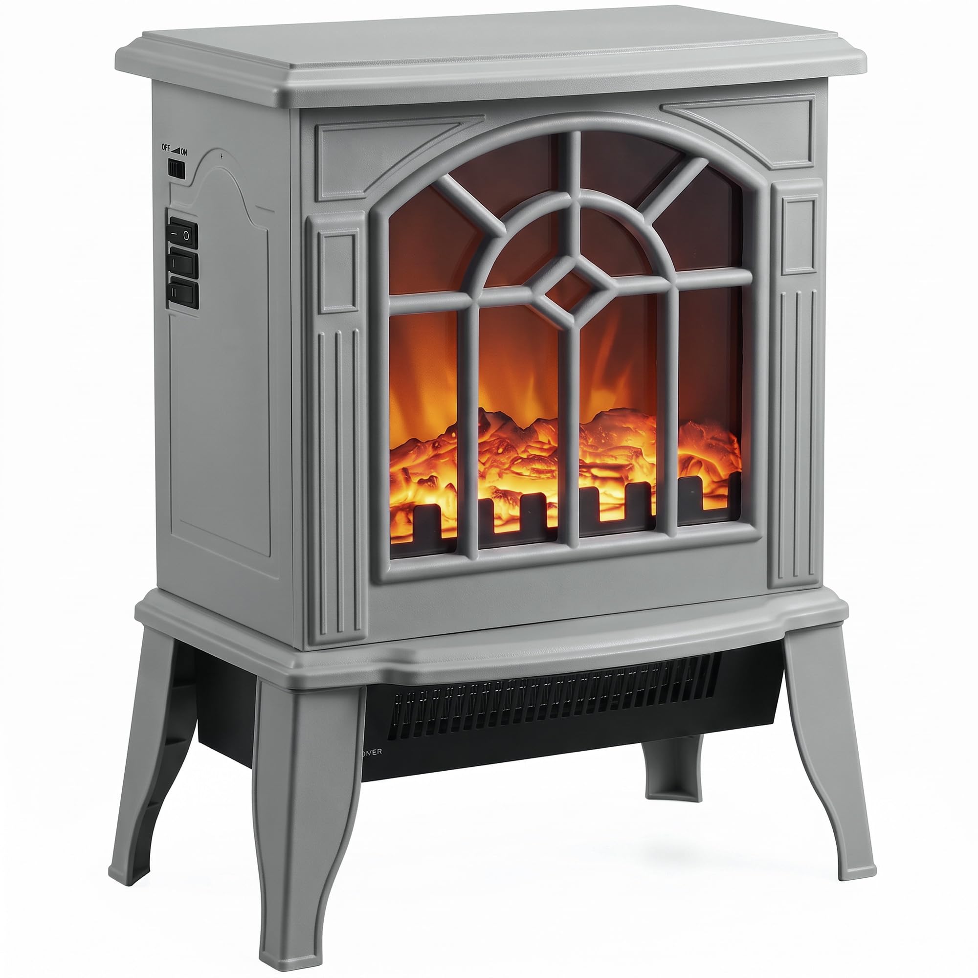 HOMCOM Freestanding Electric Fireplace LED Flame Effect 1000W/2000W, Grey