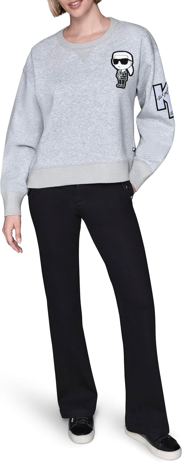 KARL LAGERFELD Women's Long Sleeve Crew Neck Karl Patch Fleece Sweatshirt