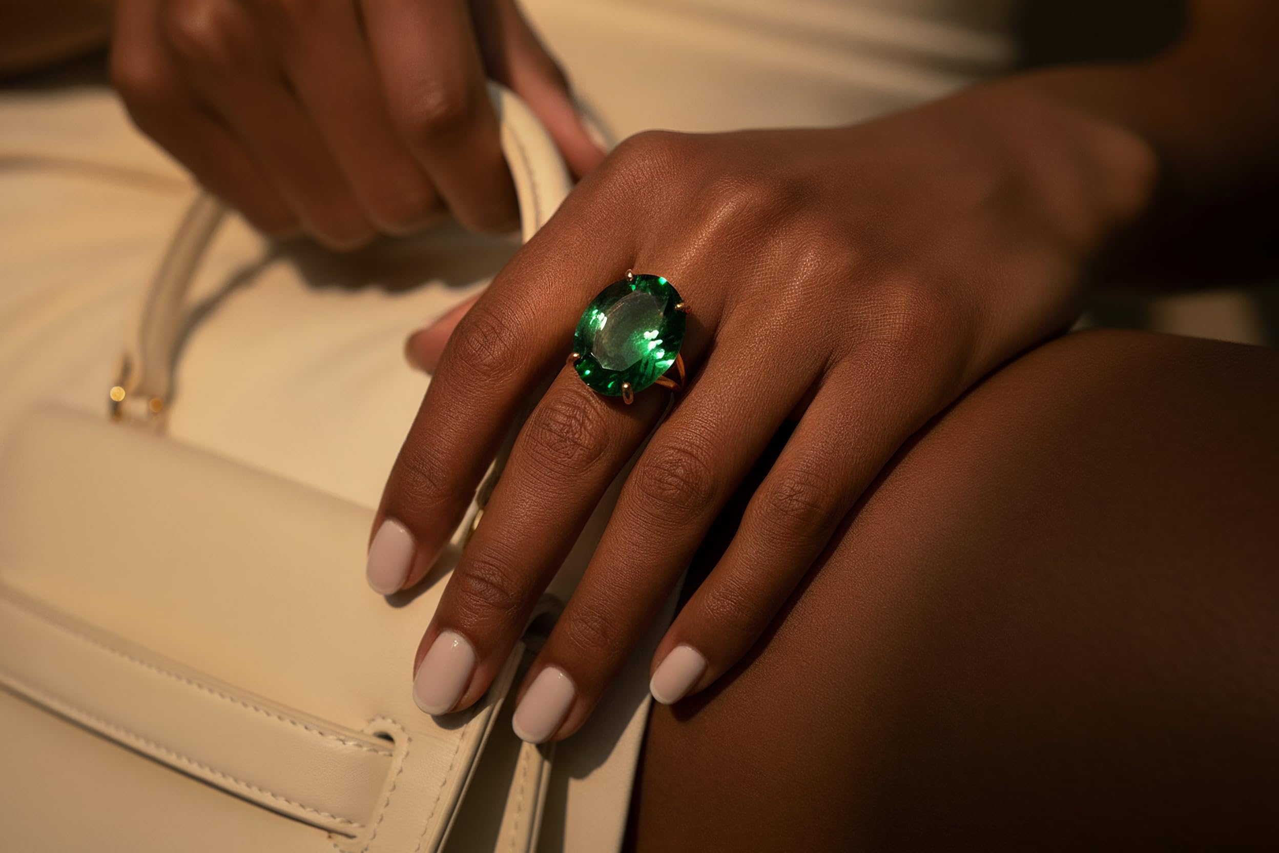 Anillo de Esmeralda de Oro - Anillo de Compromiso de Piedra Natural Facetada, Anillo de Boda, Joyería de Moda para Mujer - Anillo de Declaración Hecho a Mano - Personalizable con Grabado
