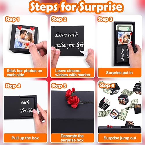 Miniatura 4 de Mity rain Caja sorpresa caja de regalo por dinero, caja de regalo de explosión de fotos DIY con calcomanías, caja de regalo sorpresa emergente para