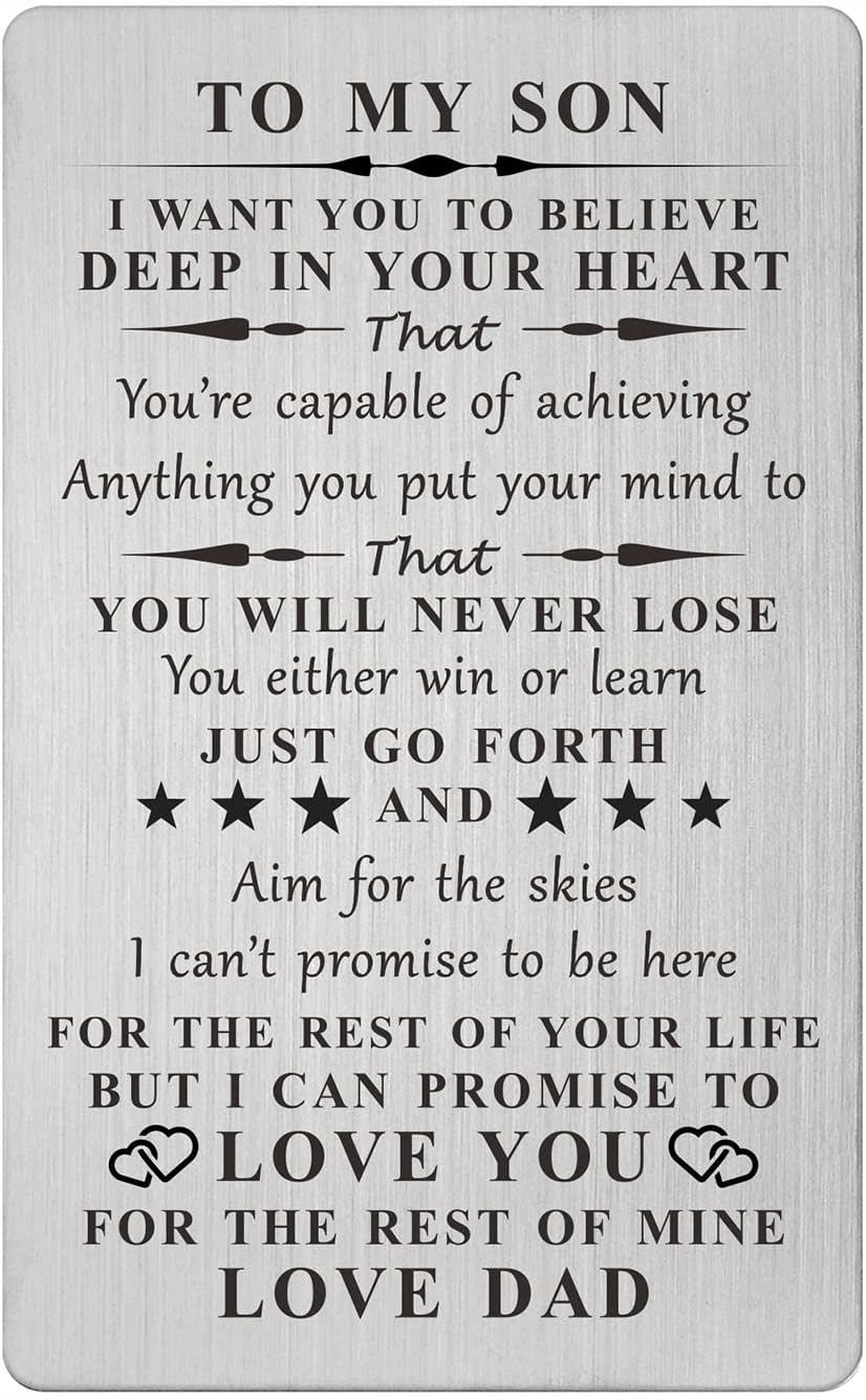 To My Son Gifts from Dad, Inspirational Quote Wallet Card for Son, Graduation Card for Son from Dad