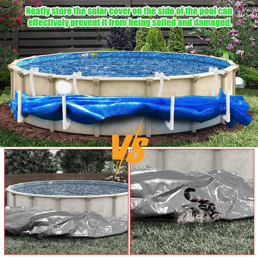 Paquete de 4 ganchos para cubierta solar para piscina sobre el suelo, clips ajustables de 0.4 a 5.5 pulgadas con carga de 10 kg, color blanco