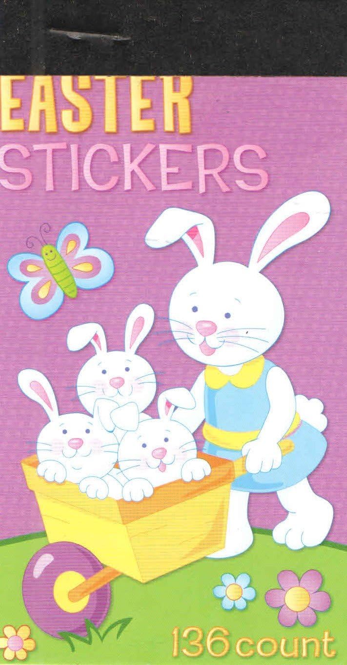 The Clever Factory Easter Sticker Tablet ~ Momma Bunny Pushing Babies in Wheelbarrow (136 Stickers)