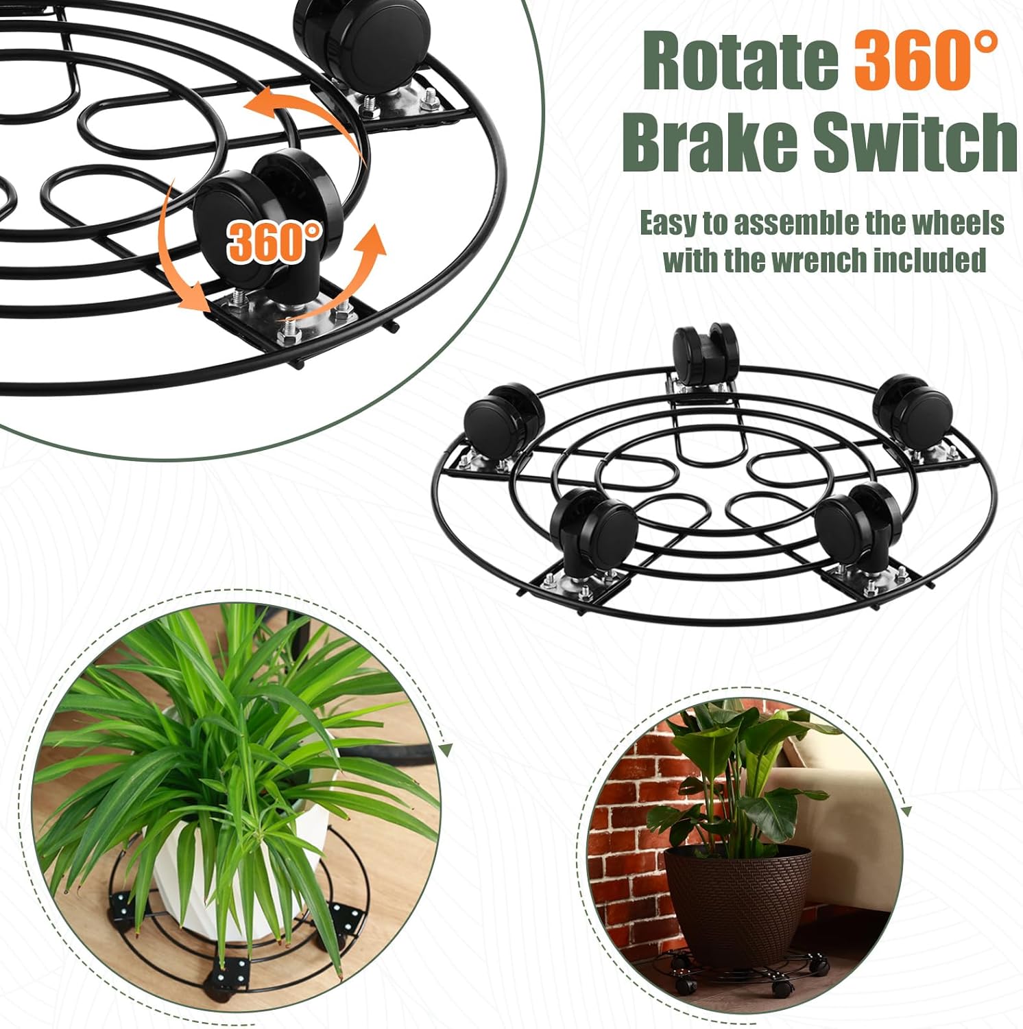 5 Packs 13.5" Large Metal Plant Caddy with Wheels Iron Rolling Plant Stands Heavy-duty Plant Roller Base Pot Movers Indoor Outdoor Plant Dolly with 5 Casters Plant Trolley Coaster Holder