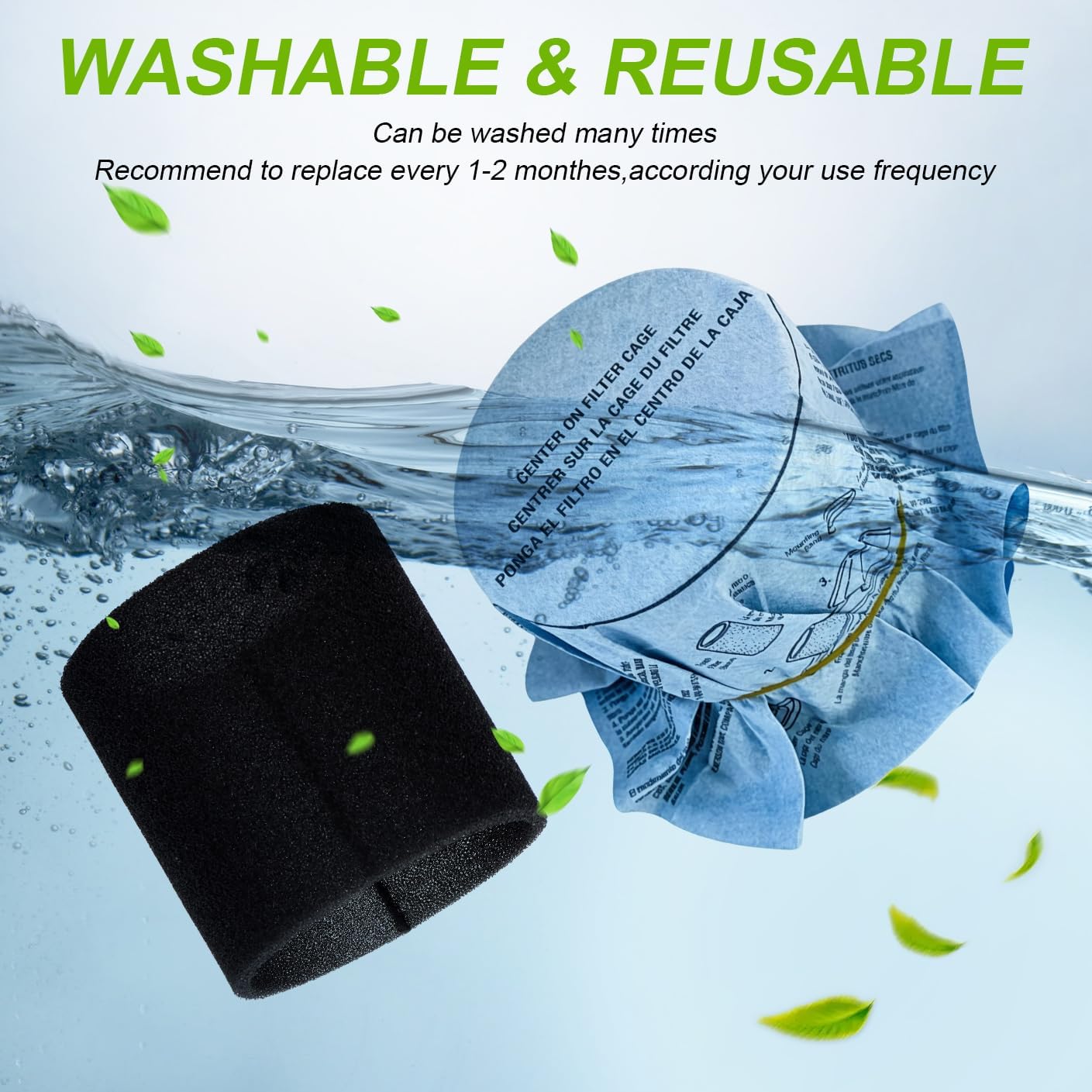 90585 Foam Sleeve Filter and 90107 Paper Disc Filter Compatible with Shop Vac 5 Gallon and Above Wet/Dry Vacuum, Part# 9010700, 9013700, 9058500 (3 Foam Filter+ 6 Disc Filter + 3 Retaining Band）