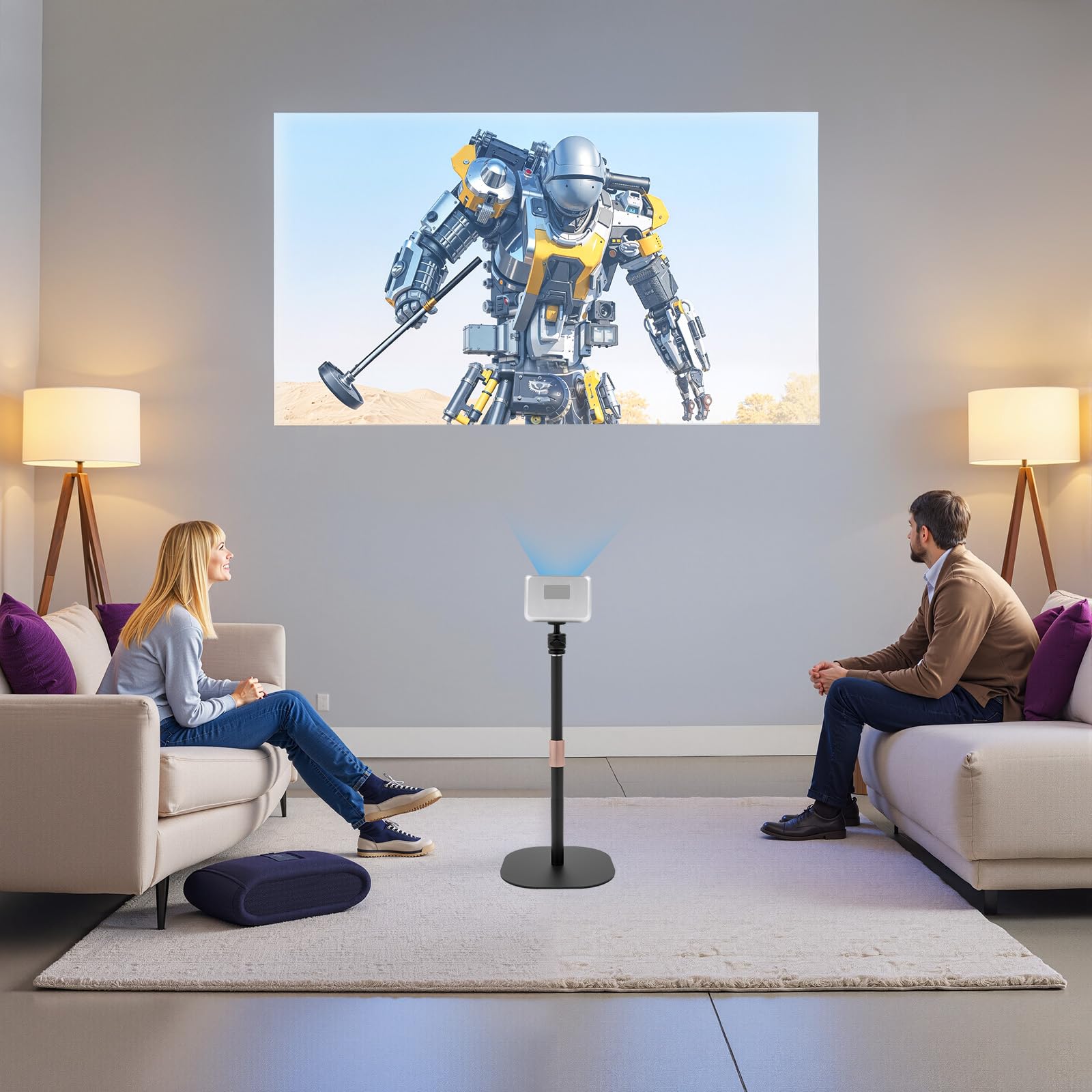 Supporto per proiettore, altezza regolabile 65-120 cm, girevole a 360°, inclinabile, universale con filettatura da 1/4", portata fino a 3 kg, per videoproiettore webcam, nero