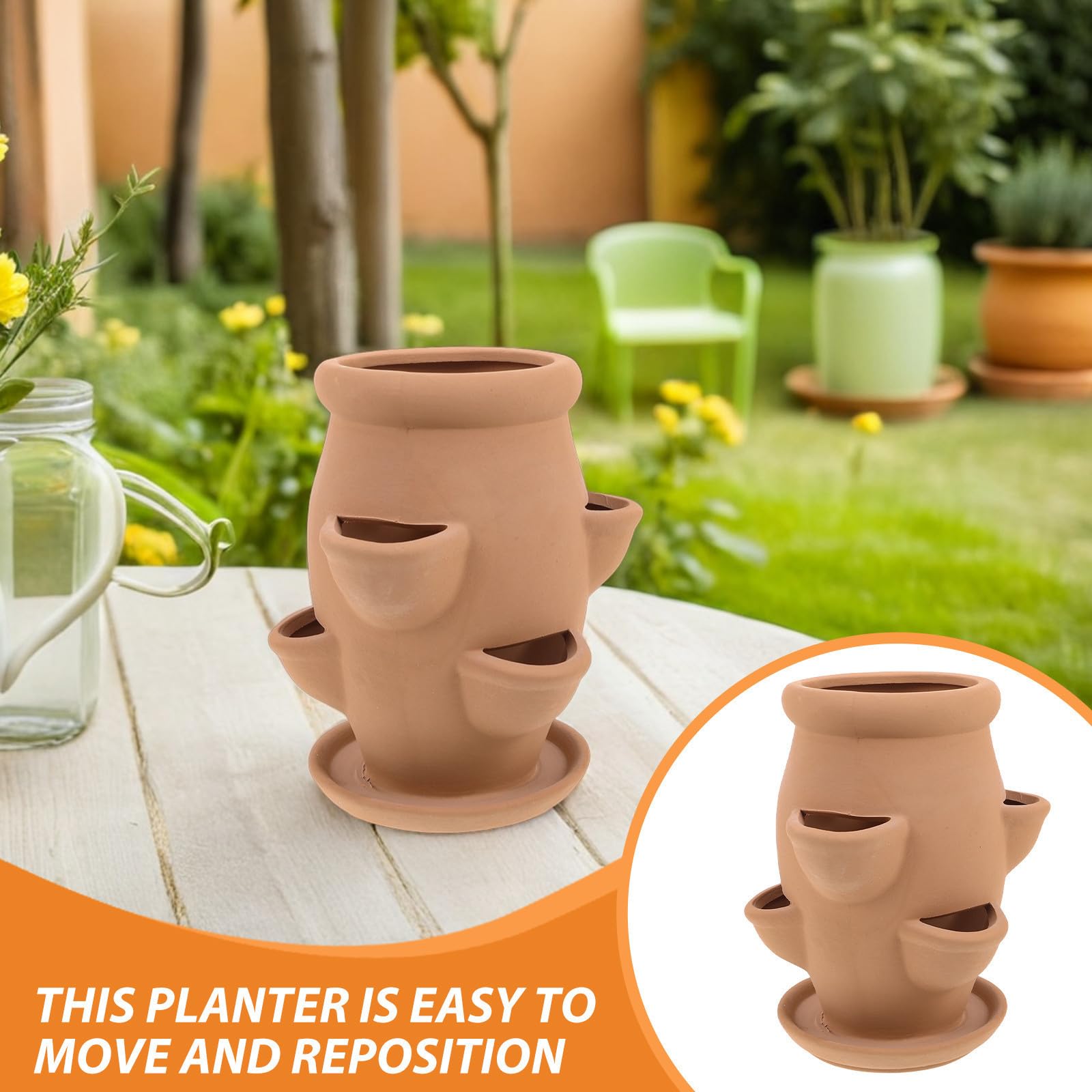 Toyvian Jardinière à fraisiers en Terre Cuite à 6 Poches, Lot de 2 Pots Tour pour Jardin et Maison, supporte la santé des Plantes, 19x15x15 cm, Design ventilé pour succulentes et Petites