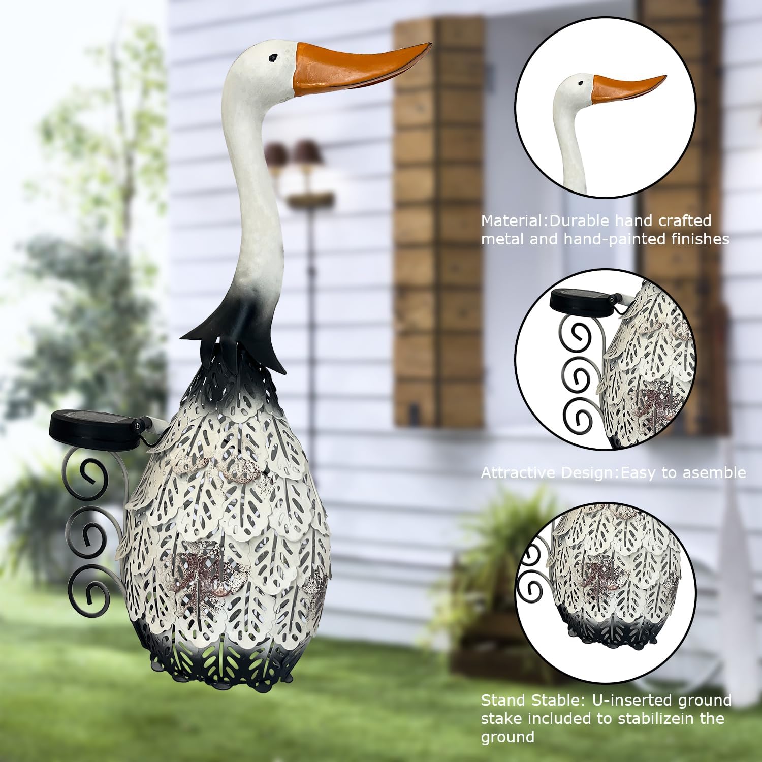 HONGLAND Metal Goose Yard Decor,18" Solar Gooses Yard Decorations Outdoor, Garden Statues Decor Outside,Farm Lawn Decorative Figurine for Home Patio Backyard