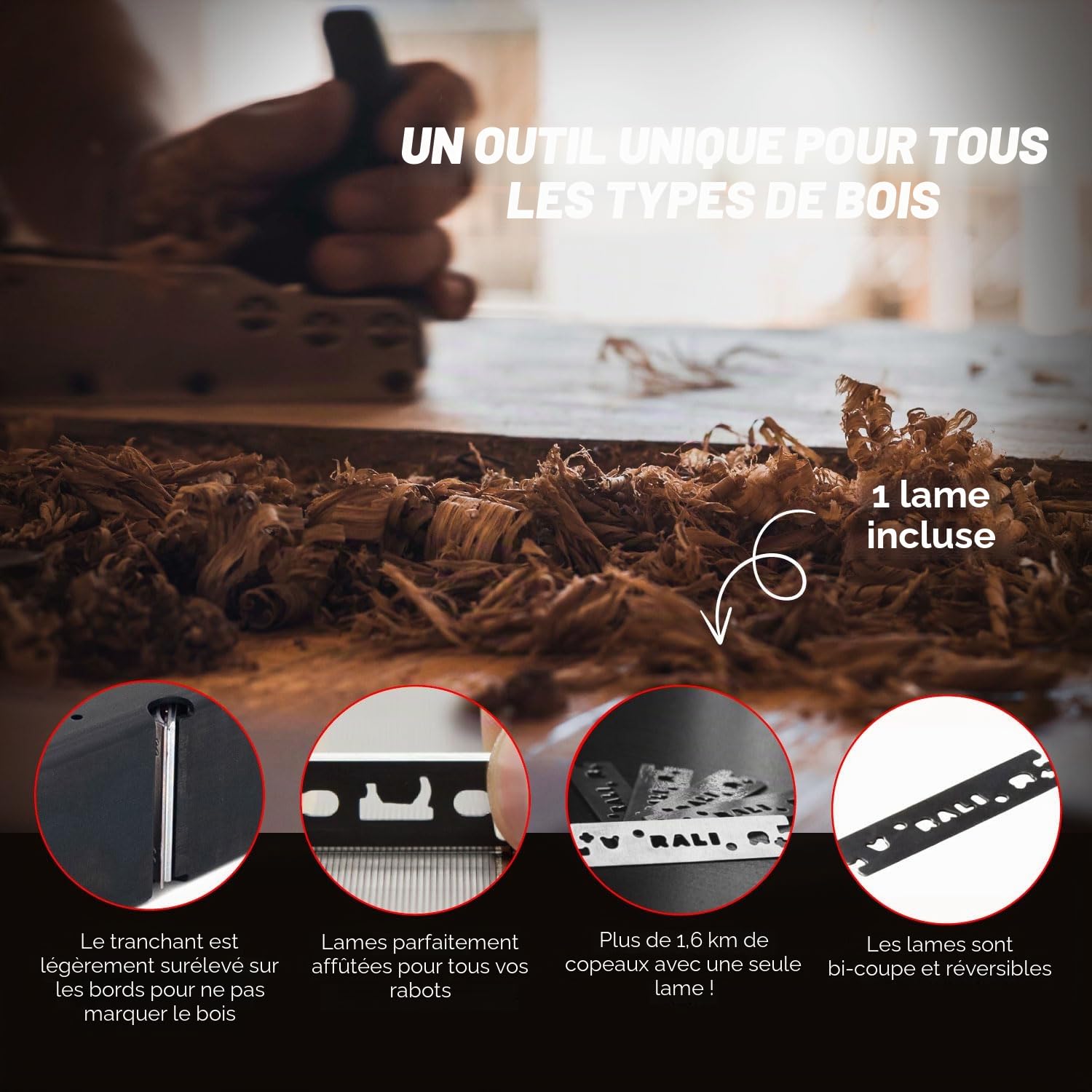 RALI 260 MONOBLOC : Rabot à Main pour Menuisier Sans Affutage, Réglage Ultra Rapide De La Lame | Rabot bois professionnel Suisse pour Menuisie | Toujours opérationnel
