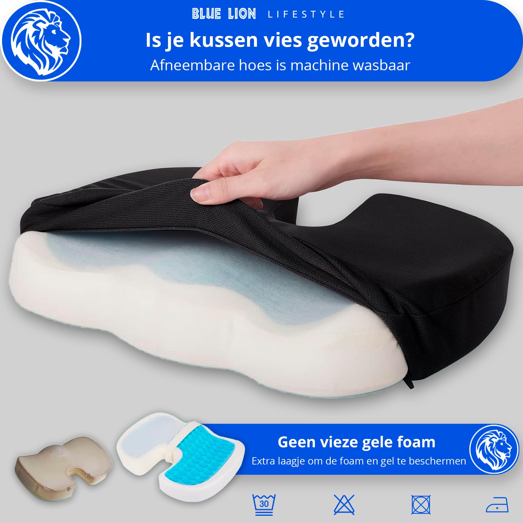 Cuscino ortopedico con Gel Blue Lion Lifestyle - Cuscino ergonomico per auto o ufficio - Cuscino per Cuneo Sedia da Ufficio - Memory Foam - Nero