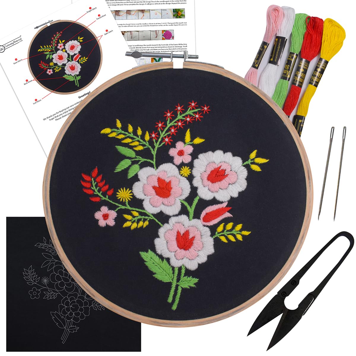 Embroiderymaterial Cross Stitch Embroidery Kit For Beginners, Flowers For You Design Pattern With Pre Printed Cloth Fabric, Instructions Papers, Threads & Needles All Materials Included,Multicolor