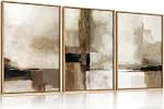 Ausril Grand Résumé Neutre Cadre Toile Wall Art Set,Brown Beige Wall Decor,Minimalist Black Wall Painting,Modern Brosse Stroke Ligne d'Art Imprimé pour le salon,Chambre,Bureau- 16"x24"x3