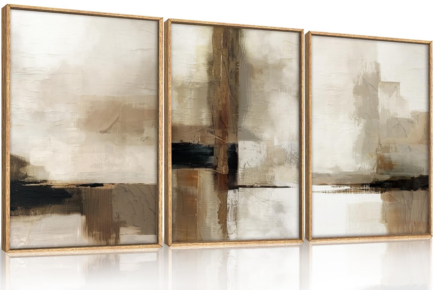 Ausril Large Abstract Green Gray Pastel Framed Canvas Wall Art,Neutral Landscape Wall Decor,Modern Watercolor Lake Artwork,Beige Textured Illustrations Art for Living Room,Bedroom,Office- 16"x24"x3 — view 11