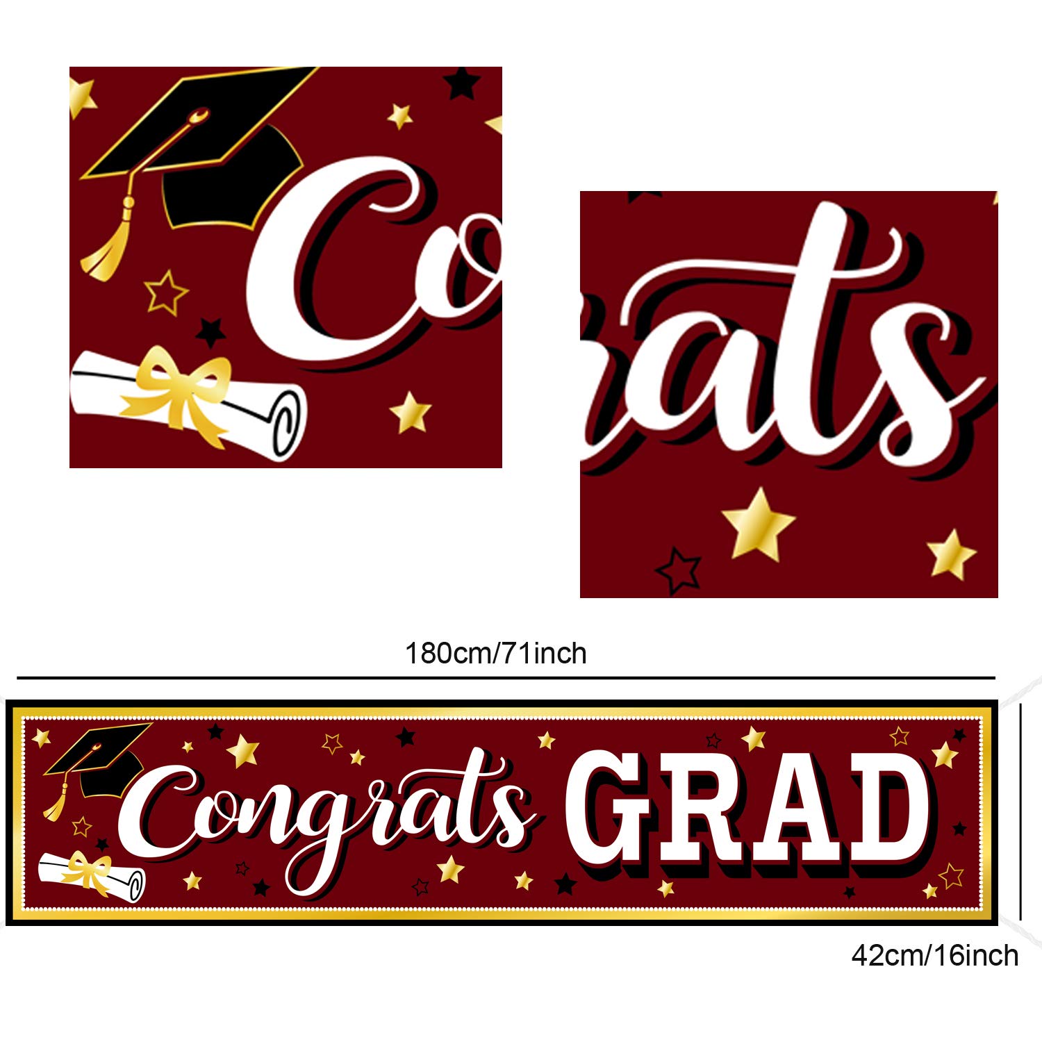 Maroon Graduation Banner 2025 Congrats Grad Banner Graduation Party Decorations Fabric Grad Backdrop for 2025 High School or College Graduates Party Supplies