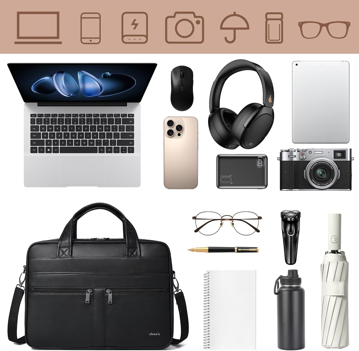 Shrrie Leather Messenger Bag for Men&Women 16 inch Laptop Bag,Water-Resistant Retro Leather Briefcase for Men Business,Work - Image 7