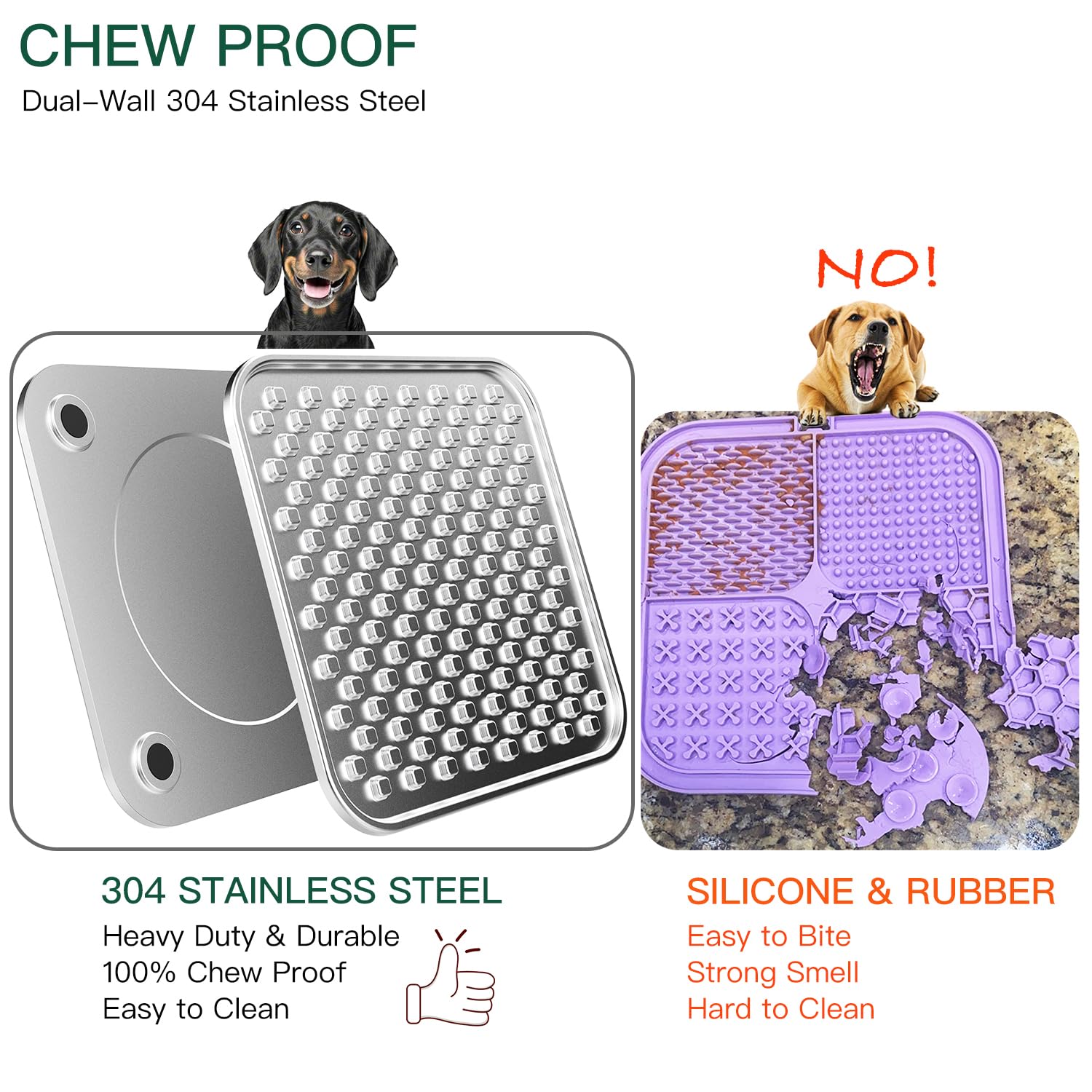 Edelstahl Große Leckmatte für Hunde & Katzen, kaufest Slow Feeder, Angstreduzierer, Schnurrhaarfreundlich für Katzen, rutschfeste robuste Basis, Raw Feeding Pad, spülmaschinenfest [Groß-1Pack]