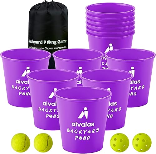 Miniatura 11 de Yard Pong Outdoor Games, Giant Yard Games Set with 12 Buckets and Balls for Adults and Family, Toss Game Throwing Games for Beach, Camping, Lawn and