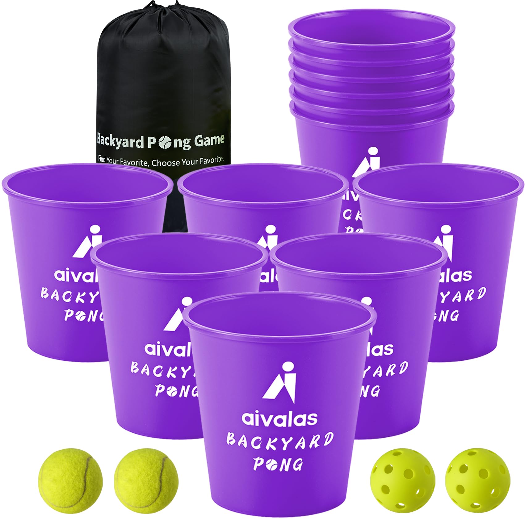 Aivalas Ensemble de jeux de cour pong géants avec seaux et balles durables, jeu de lancer pour la plage, le camping, la pelouse et le jardin, violet