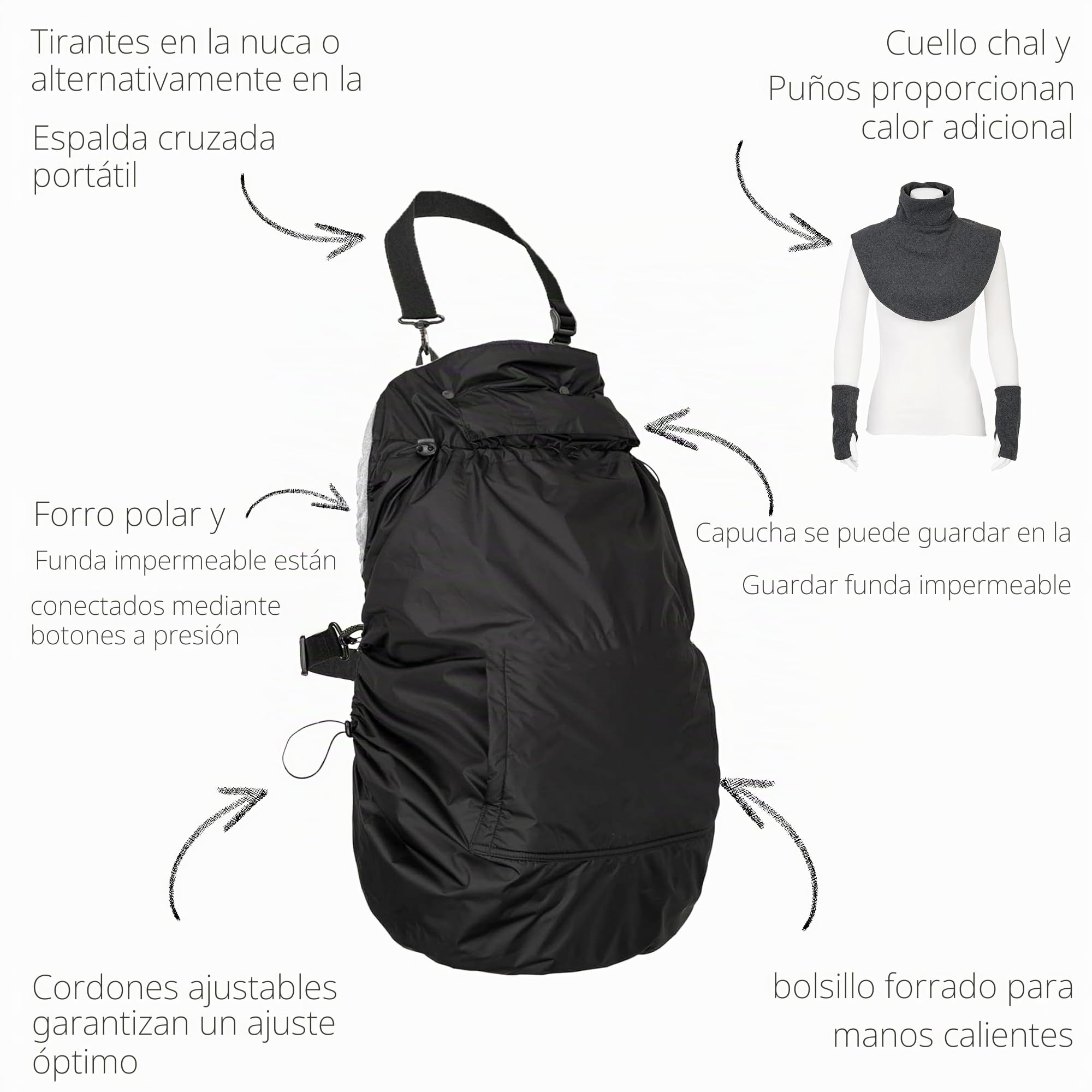 Hoppediz Funda de forro polar 3 en 1, cálida funda universal para portabebés y portabebés con protector de lluvia, cuello y calentador de manos, piedra