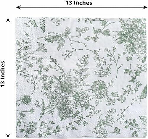 Miniatura 3 de Efavormart - Paquete de 20 servilletas de papel con estampado floral verde salvia blanca, suaves, de 2 capas, altamente absorbentes, desechables