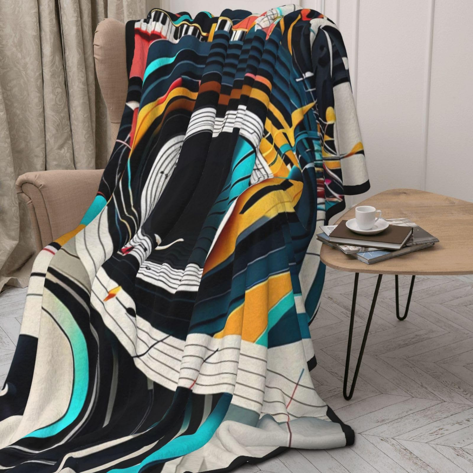 Coperta di flanella a doppio strato stampata con musica astratta, 152,4 x 203,2 cm, coperta personalizzata, coperte ponderate per adulti