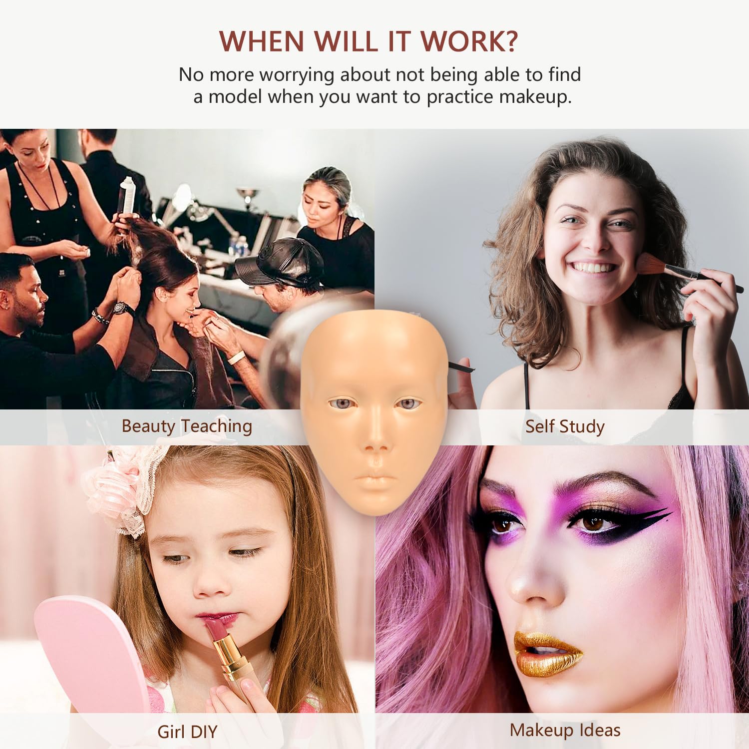 Makeup Practice Face, Makeup Mannequin Face with Makeup Practice Face Board, 5D Silicone Full Face Practice Eyelash Eye Shadow, for Emerging Makeup Artist, Beginners, Girl's Gift (White) - Image 4