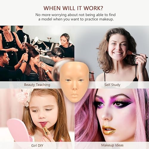 Miniatura 4 de Laokiiy Cara de Práctica de Maquillaje, Cara de Maniquí de Maquillaje con Tablero de Práctica de Maquillaje, Práctica de Pestañas de Cara Completa
