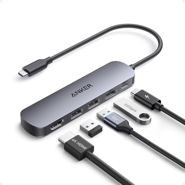 Anker USB-C Hub (5-in-1), 4K@30Hz HDMI with 100W Max Power Delivery, USB-C and USB-A Data Ports, Compact and Stylish for MacBook, Dell XPS, and More (Charger Not Included) | Anker USB-C Hub (5-in-1)