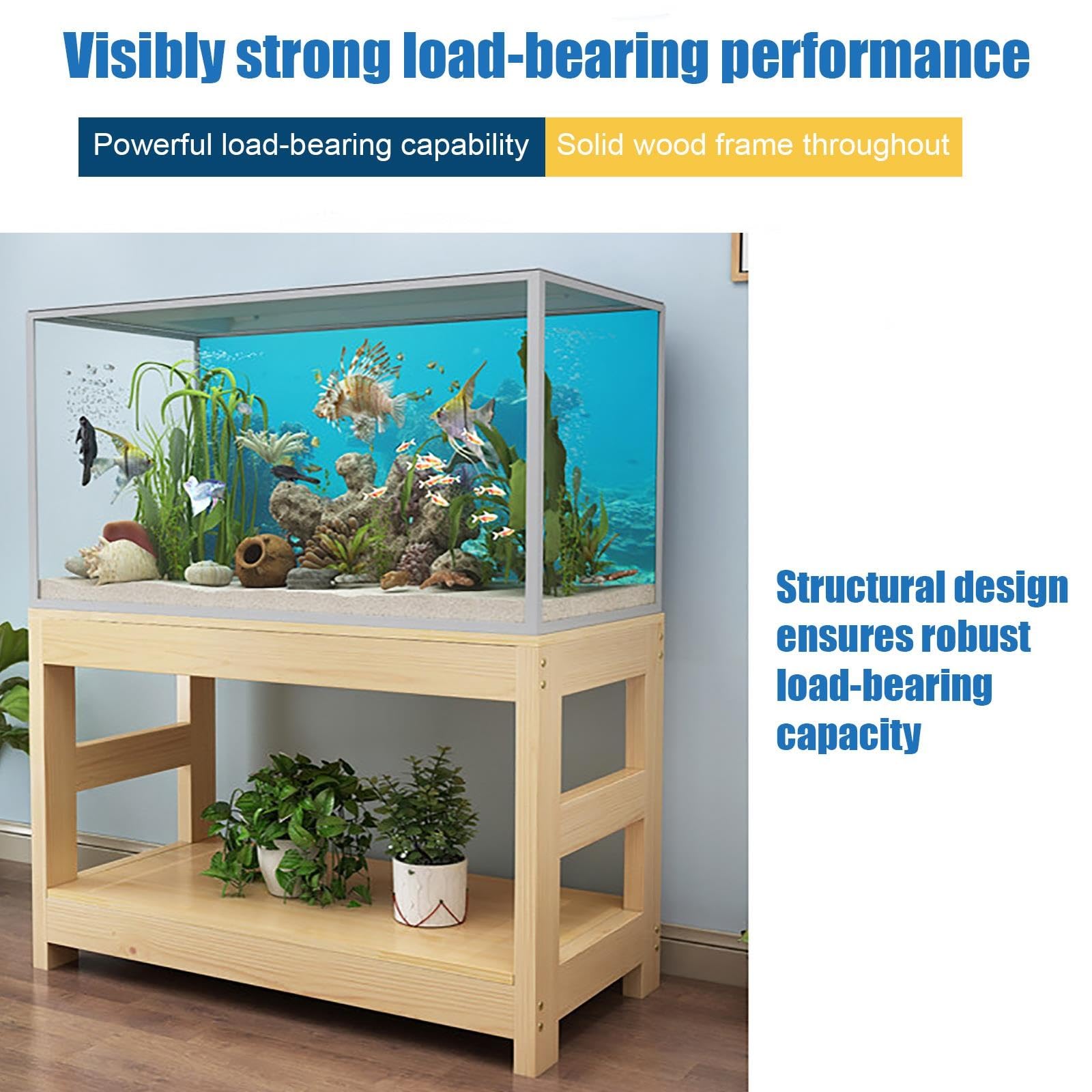 Armadietto Acquario, Supporto in Legno per Acquario | Legno Massello di Pino, Struttura Rinforzata, 2 Ripiani, Capacità di Carico 500 kg(70x50x70cm/28x20x28in)