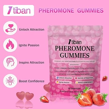 Pheromone Gummies for her, Women Slippery Elm, Enhance Charm, Supports Balance, Confidence & Social Vibe, Vegan, Non-GMO, Gluten-Free, Strawberry Flavor, 60 Gummies