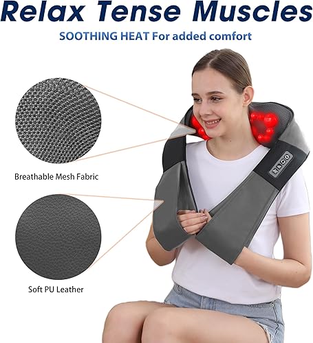 Miniatura 5 de Masajeador Shiatsu gris para cuello y espalda con calor, masaje eléctrico de tejido profundo para amasar cuello y hombros, el mejor regalo para