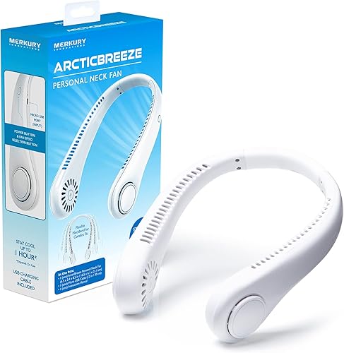 Merkury Innovations Arcticbreeze - Ventilador de cuello personal sin aspas y recargable mini ventilador sin aspas para oficina en casa automóvil