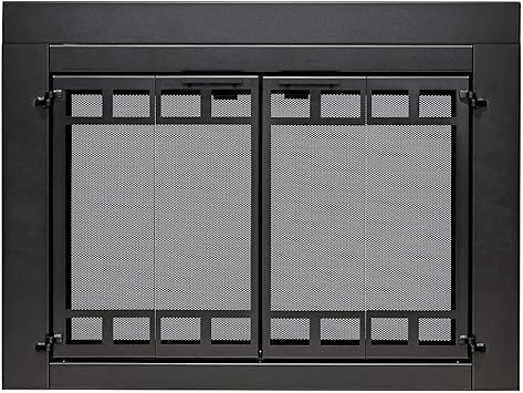 UniFlame - Connor - Bi-fold Style Fireplace Doors with Smoke Tempered Glass Color Black, Size Small - Fits Opening 30in to 37in W x 22.5in to 29.5in H