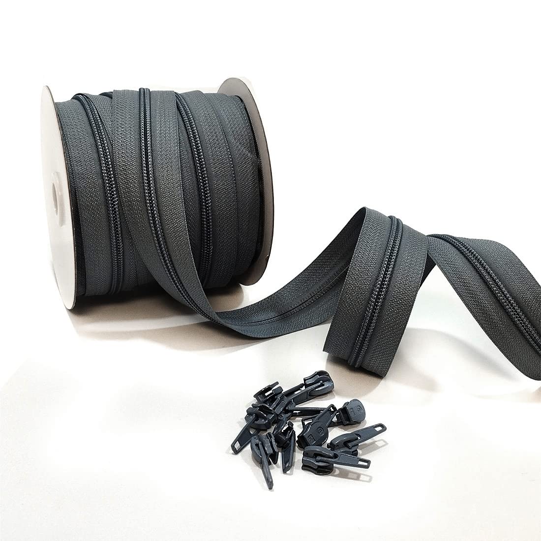 5 metri/rotolo di cerniera continua in nylon #3, con 10 cursori automatici in metallo, cerniera per abbigliamento, tessuto, cucito, artigianato, #3 (5M, 3075