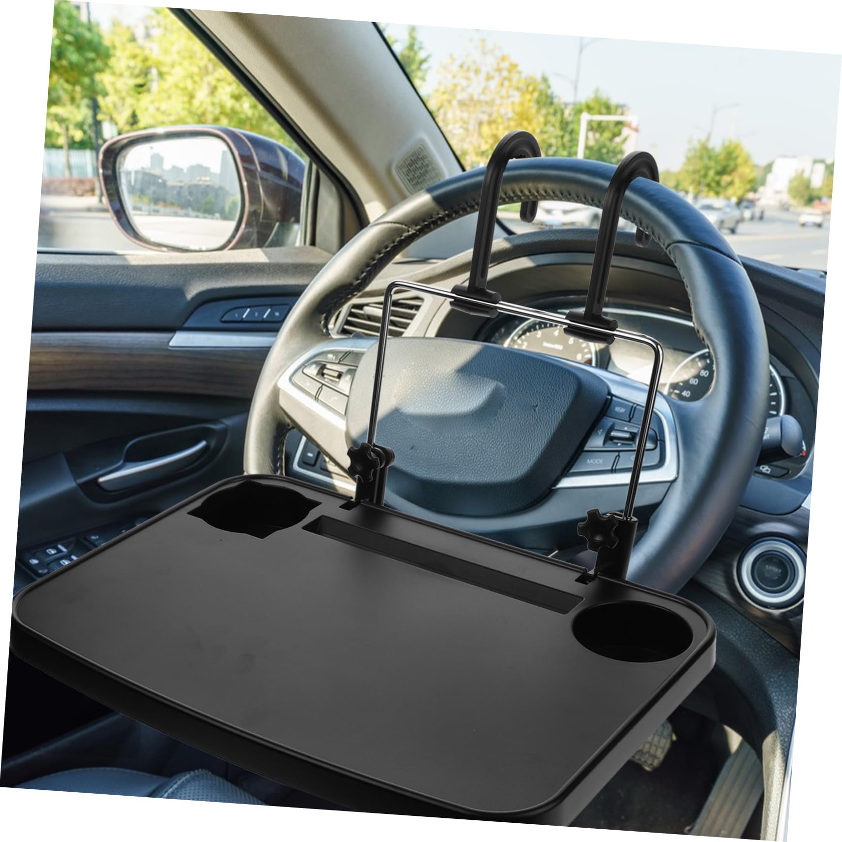 Supporto Portabevande per Poggiatesta Auto Pieghevole Nero ABS | Vassoio Multifunzione per Sedia Posteriore, per Viaggi di Lavoro e Lunghi Spostamenti, Design Portatile