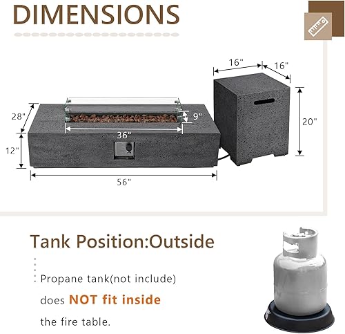 Miniatura 76 de COSIEST Juego de Mesa de Hoguera de Propano para Exteriores de 2 Piezas con Mesa para Tanque, Mesa de Fuego de 42" Certificada, 50,000 BTU con Base