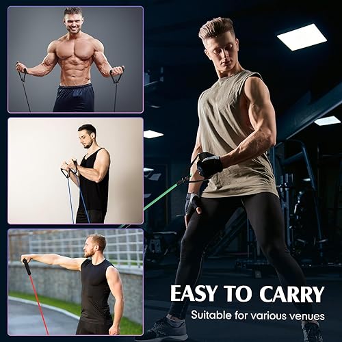 Vista 5 de Shappy 10 bandas de resistencia con asas, bandas elásticas para ejercicio, mujeres, hombres, entrenamiento, fisioterapia, entrenamiento, fitness, 10