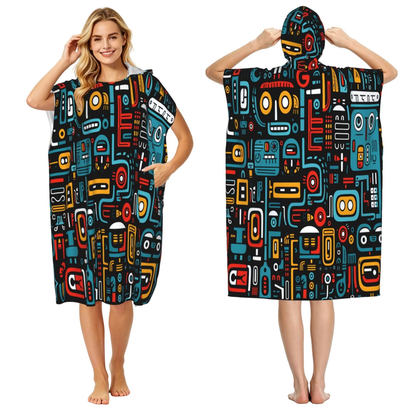 DTHKJNLSF Mexican Abstract Graffiti Adult Hooded Beach Poncho Towel