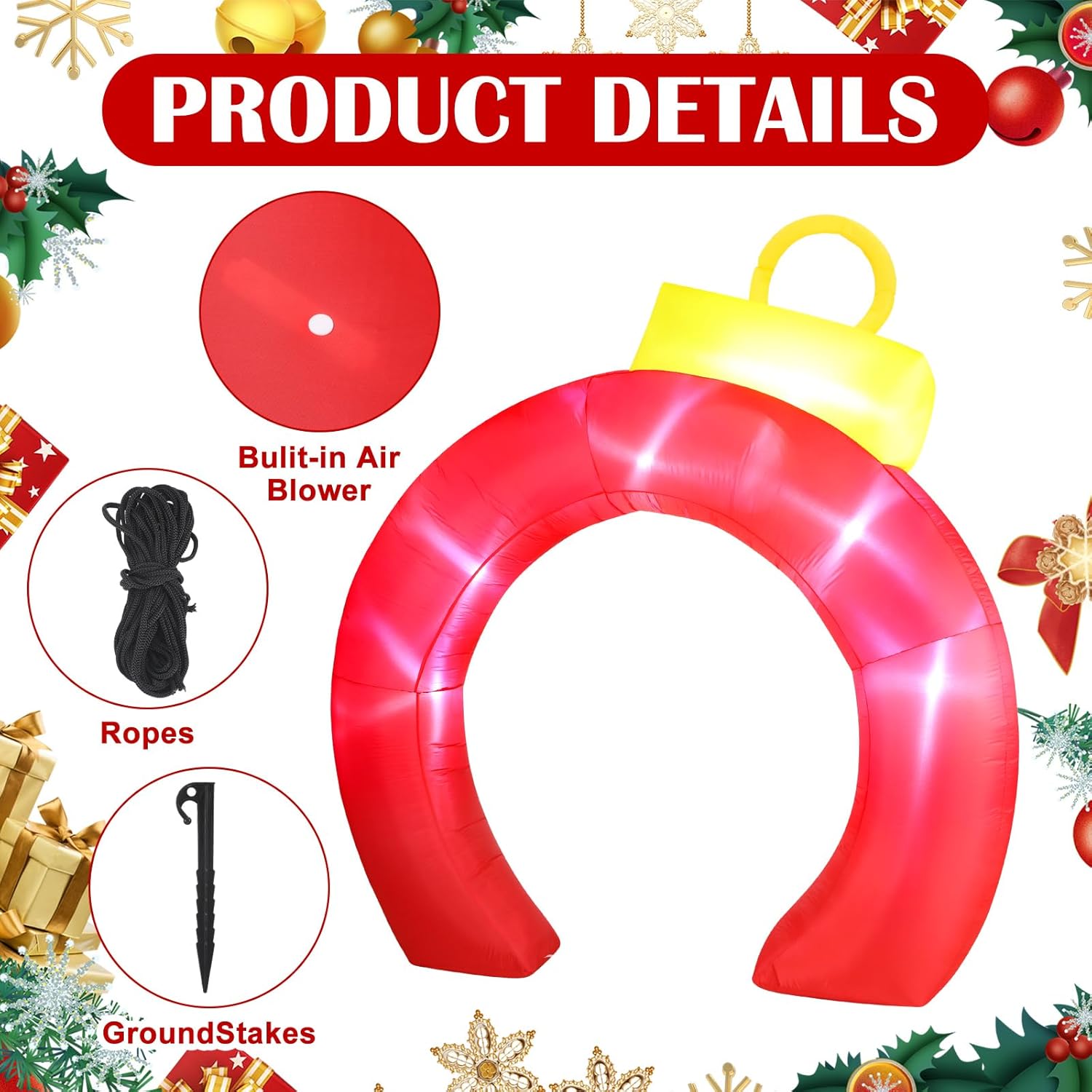 Rossesay 8 ft Christmas Inflatable Arch Archway Outdoor Decoration with LED Lights Xmas Christmas Arch Blow up Yard Decor for Xmas Lawn Yard Garden Outside